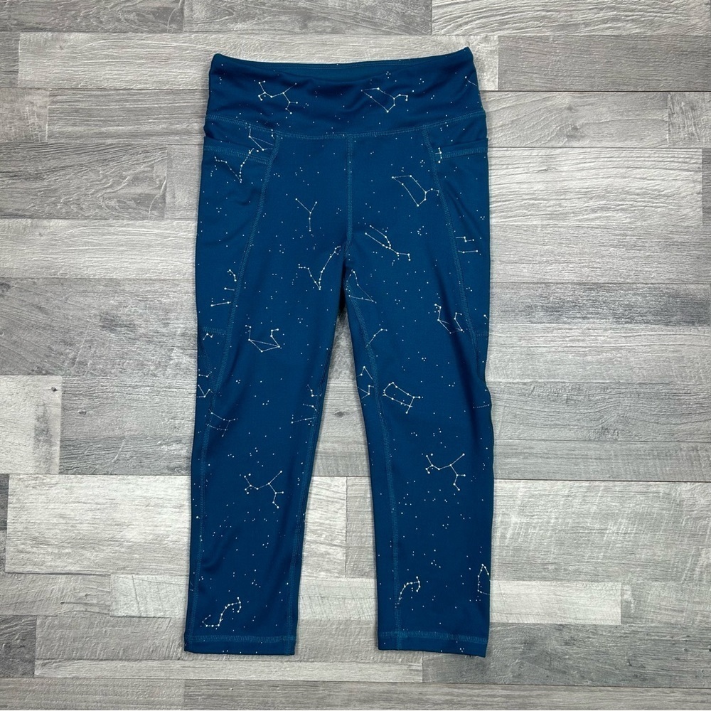 Tek Gear Girls Teal Cosmic Star Constellation Leggins M